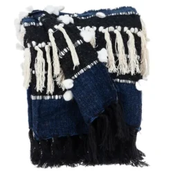Kirkland's Home Black And White Eclectic Woven Throw With Tassels- Blankets & Throws