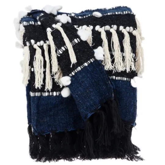 Kirkland's Home Black And White Eclectic Woven Throw With Tassels- Blankets & Throws
