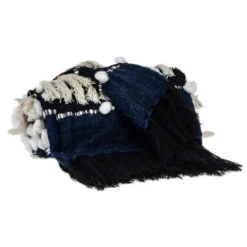 Kirkland's Home Black And White Eclectic Woven Throw With Tassels- Blankets & Throws