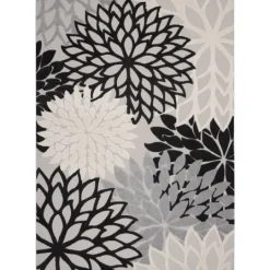 Kirkland's Home Black And White Floral Outdoor Area Rug, 7X10- Outdoor Rugs
