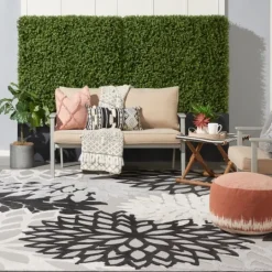 Kirkland's Home Black And White Floral Outdoor Area Rug, 7X10- Outdoor Rugs