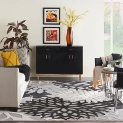 Kirkland's Home Black And White Floral Outdoor Area Rug, 7X10- Outdoor Rugs