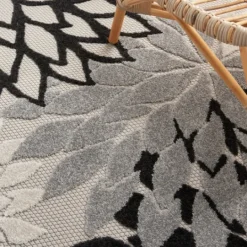 Kirkland's Home Black And White Floral Outdoor Area Rug, 5X7- Outdoor Rugs