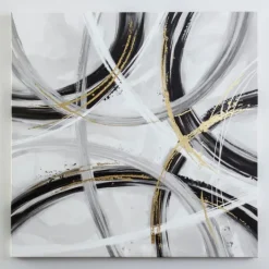 Kirkland's Home Black And White Foiled Abstract Canvas Art Print- Canvas Art