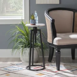 Kirkland's Home Black And White Marble Adjustable Drink Table- Accent & End Tables