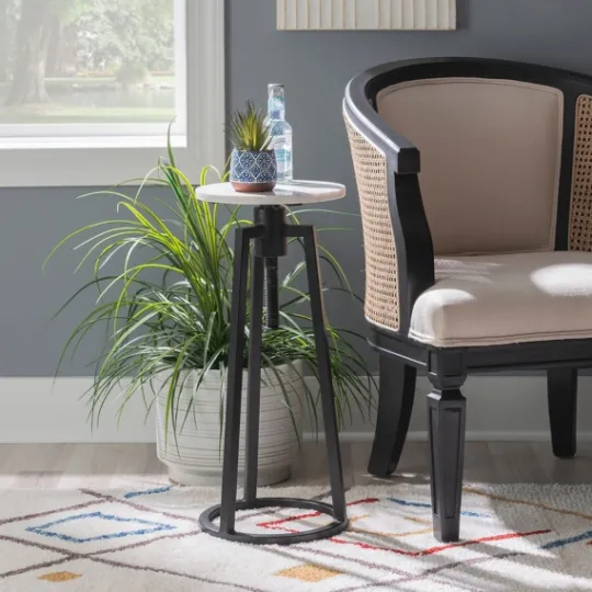 Kirkland's Home Black And White Marble Adjustable Drink Table- Accent & End Tables