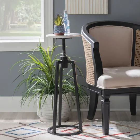 Kirkland's Home Black And White Marble Adjustable Drink Table- Accent & End Tables
