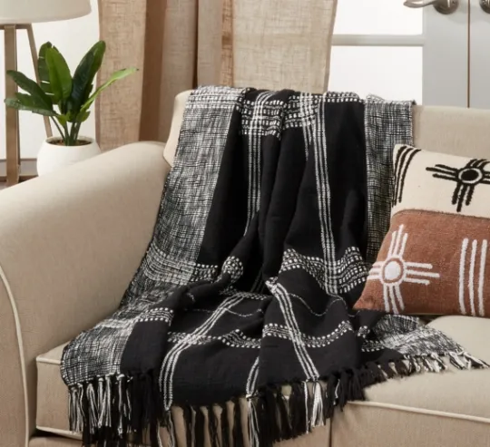 Kirkland's Home Black And White Plaid Fringed Throw- Blankets & Throws
