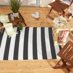 Kirkland's Home Black And White Rugby Stripe Outdoor Area Rug, 5X8- Outdoor Rugs