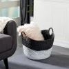 Kirkland's Home Black And White Seagrass Ring Handle Basket- Baskets & Boxes