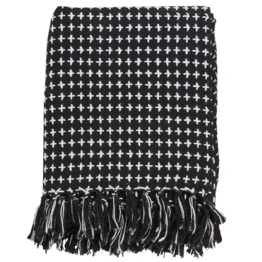 Kirkland's Home Black And White Stitched Cotton Throw- Blankets & Throws