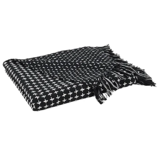 Kirkland's Home Black And White Stitched Cotton Throw- Blankets & Throws