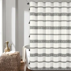 Kirkland's Home Black And White Striped Boho Shower Curtain- Shower Curtains