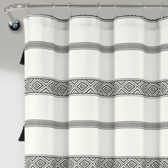Kirkland's Home Black And White Striped Boho Shower Curtain- Shower Curtains
