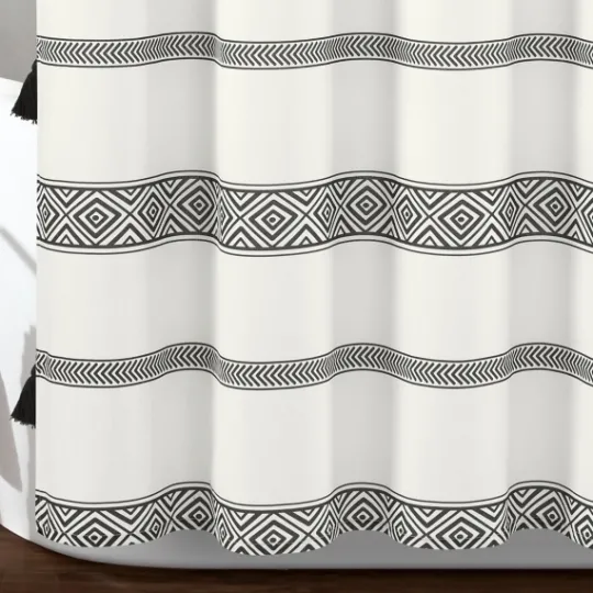 Kirkland's Home Black And White Striped Boho Shower Curtain- Shower Curtains