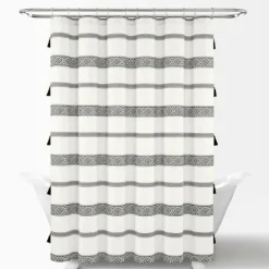 Kirkland's Home Black And White Striped Boho Shower Curtain- Shower Curtains