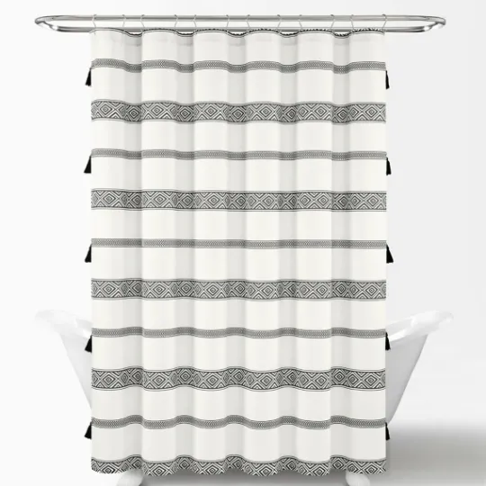 Kirkland's Home Black And White Striped Boho Shower Curtain- Shower Curtains