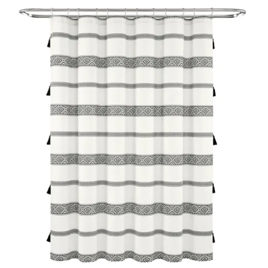 Kirkland's Home Black And White Striped Boho Shower Curtain- Shower Curtains