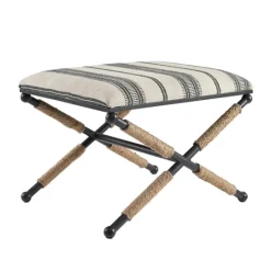 Kirkland's Home Black And White Striped Upholstered Ottoman- Benches & Ottomans