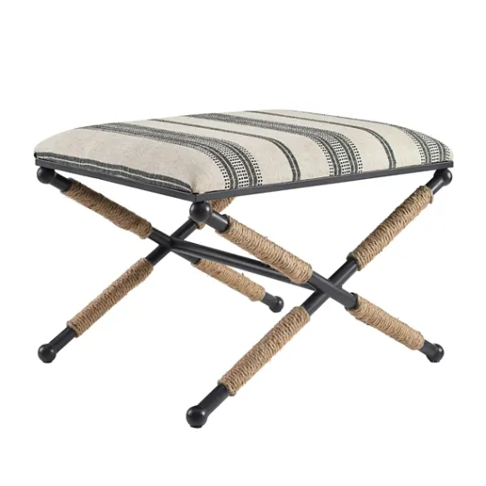 Kirkland's Home Black And White Striped Upholstered Ottoman- Benches & Ottomans
