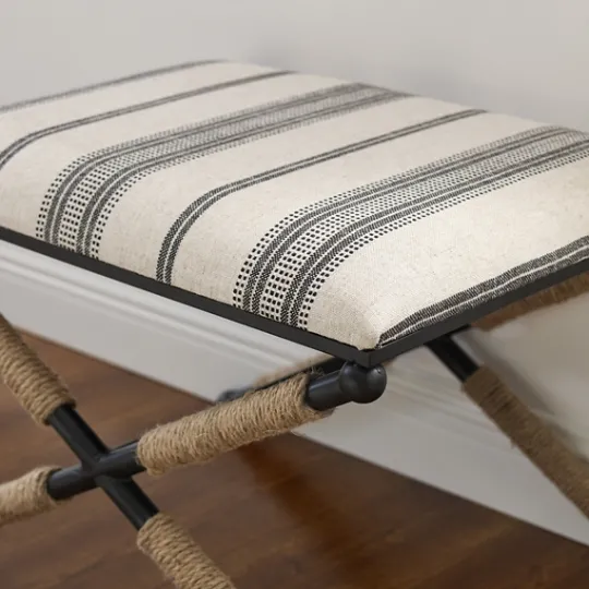 Kirkland's Home Black And White Striped Upholstered Ottoman- Benches & Ottomans