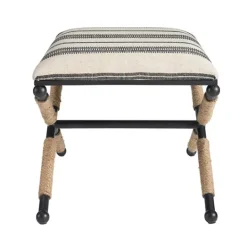 Kirkland's Home Black And White Striped Upholstered Ottoman- Benches & Ottomans