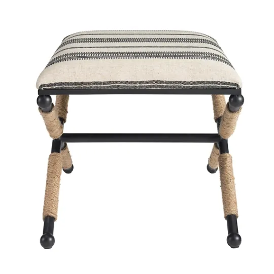 Kirkland's Home Black And White Striped Upholstered Ottoman- Benches & Ottomans