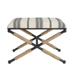 Kirkland's Home Black And White Striped Upholstered Ottoman- Benches & Ottomans