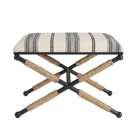 Kirkland's Home Black And White Striped Upholstered Ottoman- Benches & Ottomans