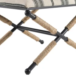 Kirkland's Home Black And White Striped Upholstered Ottoman- Benches & Ottomans