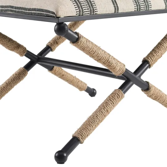 Kirkland's Home Black And White Striped Upholstered Ottoman- Benches & Ottomans