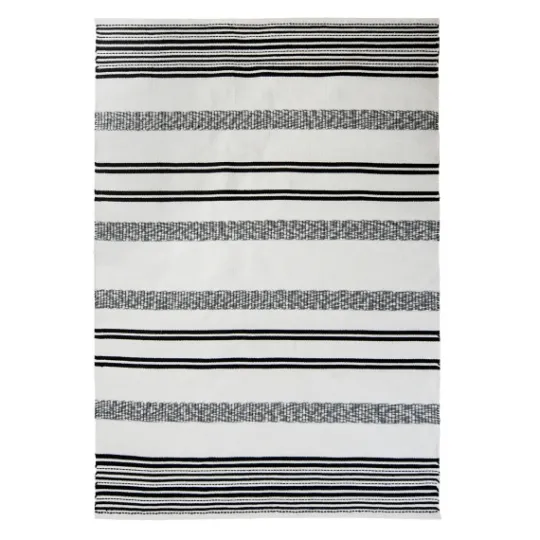 Kirkland's Home Black And White Woven Stripe Outdoor Area Rug, 5X7- Outdoor Rugs