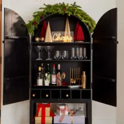 Kirkland's Home Black Arch Wood Bar Cabinet- Cabinets & Sideboards