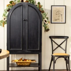 Kirkland's Home Black Arch Wood Bar Cabinet- Cabinets & Sideboards