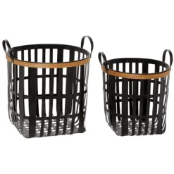 Kirkland's Home Black Bamboo Metal Woven Baskets, Set Of 2- Baskets & Boxes