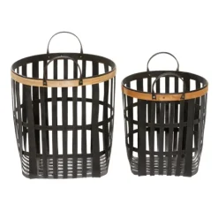 Kirkland's Home Black Bamboo Metal Woven Baskets, Set Of 2- Baskets & Boxes