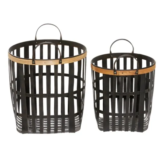 Kirkland's Home Black Bamboo Metal Woven Baskets, Set Of 2- Baskets & Boxes
