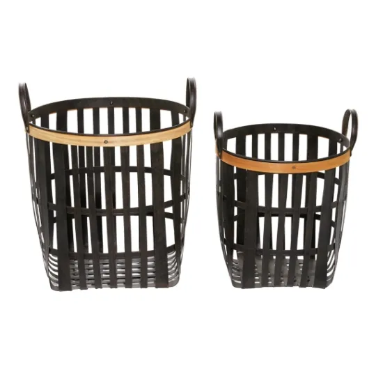 Kirkland's Home Black Bamboo Metal Woven Baskets, Set Of 2- Baskets & Boxes
