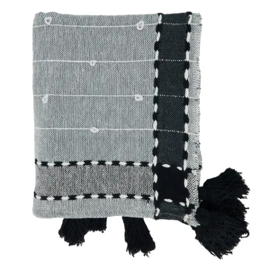 Kirkland's Home Black Banded Tassel Edge Throw- Blankets & Throws