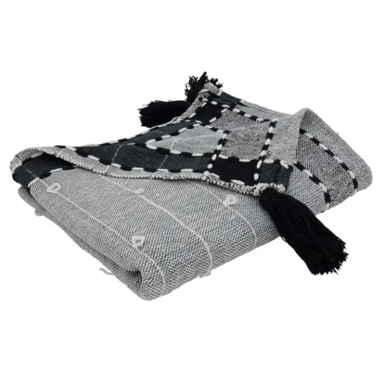 Kirkland's Home Black Banded Tassel Edge Throw- Blankets & Throws