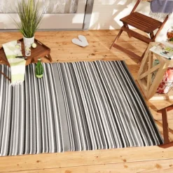 Kirkland's Home Black Barcode Stripe Outdoor Area Rug, 4X6- Outdoor Rugs
