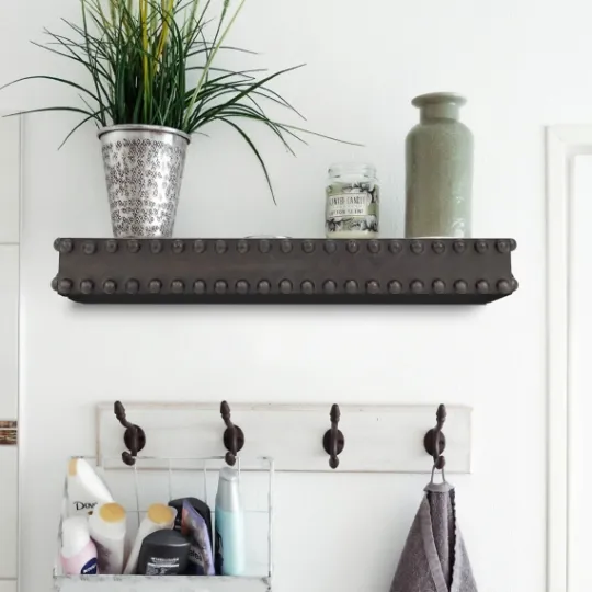 Kirkland's Home Black Beaded Wood Small Floating Shelf- Shelves