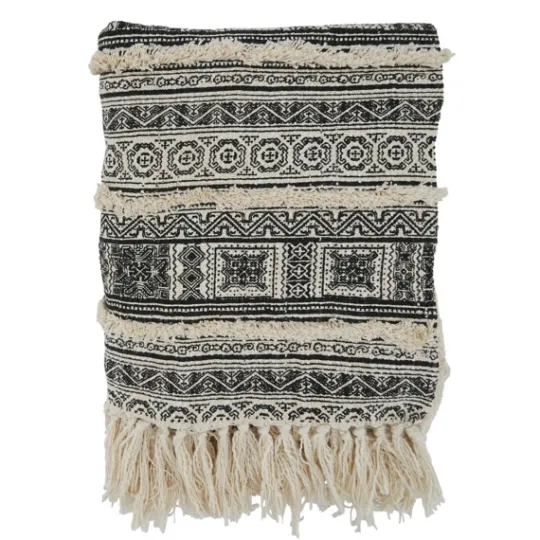Kirkland's Home Black Beige Block Print Throw Blanket- Blankets & Throws