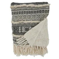 Kirkland's Home Black Beige Block Print Throw Blanket- Blankets & Throws