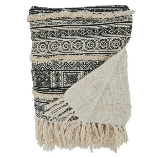 Kirkland's Home Black Beige Block Print Throw Blanket- Blankets & Throws