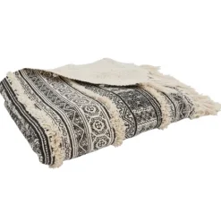Kirkland's Home Black Beige Block Print Throw Blanket- Blankets & Throws