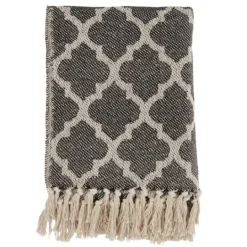 Kirkland's Home Black Beige Fringe Geometric Throw Blanket- Blankets & Throws