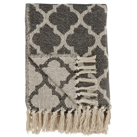 Kirkland's Home Black Beige Fringe Geometric Throw Blanket- Blankets & Throws