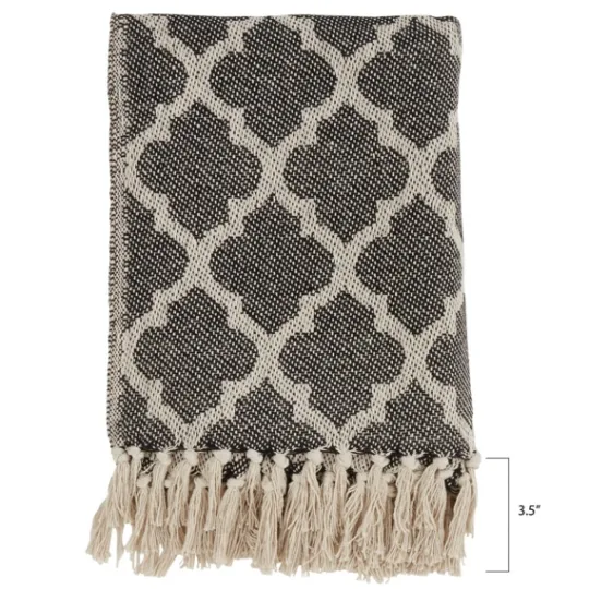 Kirkland's Home Black Beige Fringe Geometric Throw Blanket- Blankets & Throws