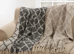 Kirkland's Home Black Beige Fringe Geometric Throw Blanket- Blankets & Throws